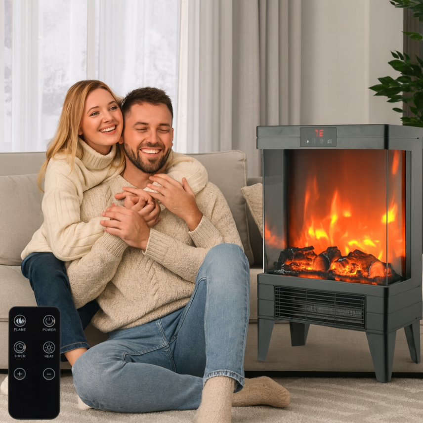 Moderný elektrický krb s realistickým 3D efektom plameňa